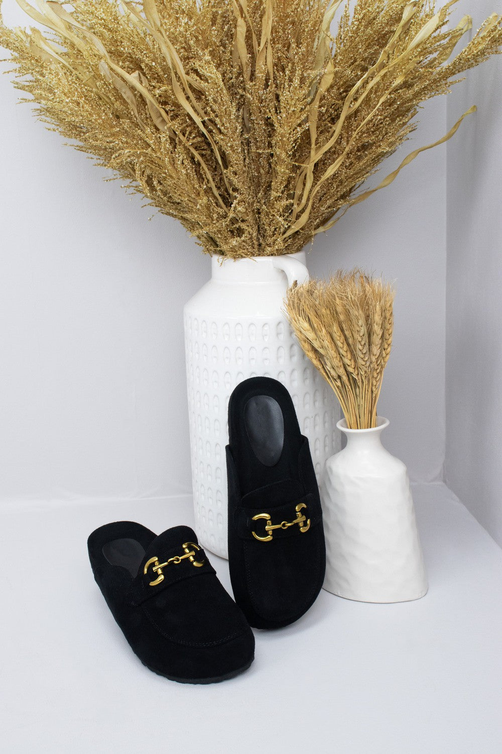 Black Round Toe Buckle Mule Flat Loafers slippers Shoes